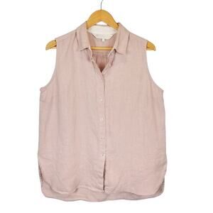 Crown Linen Designs Women's Sleeveless Button Up Shirt Dusty Blush Pink Large